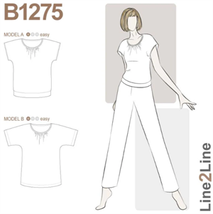 Line2Line snitmønster - B1275 Bluse med vingeærme, rynk og rib